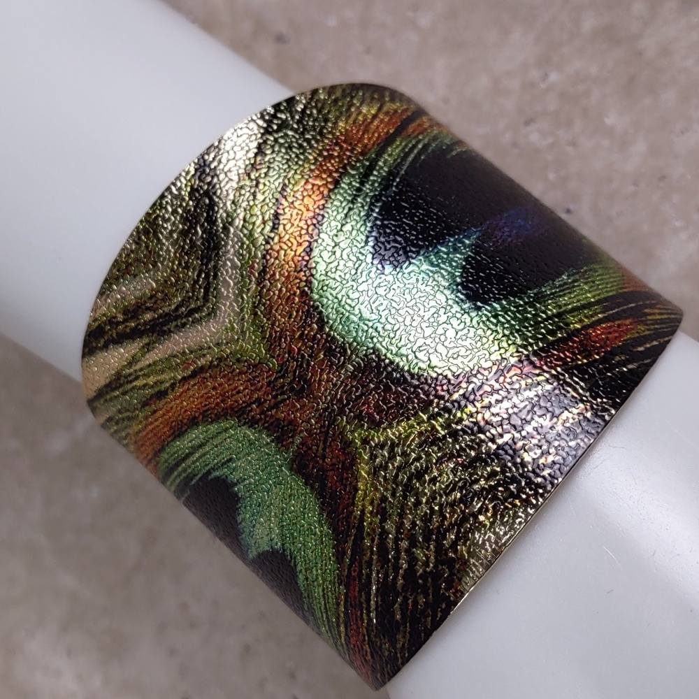 Contured Goldtone "Peacock Feather" Cuff Bracelet